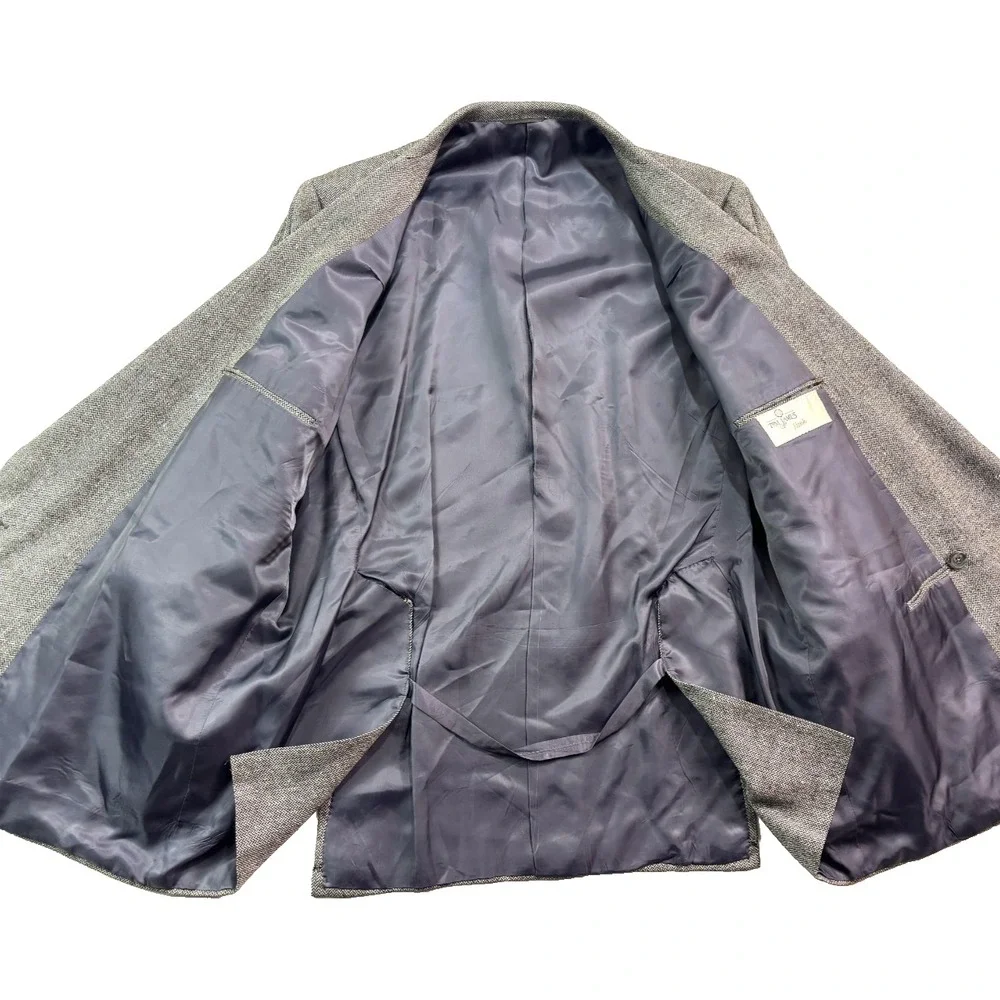 vtg Tom James 48L Herringbone Double Breasted Blazer‎ Jacket Sport Coat USA
